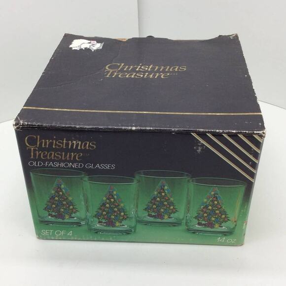 Vintage 1986 Christmas Treasure Old-Fashioned Tumblers Set of 4 - Picture 4 of 4
